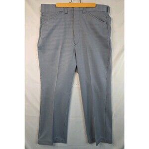 Vtg Sears Kings Road Pants Mens 36x29 Blue Check Perma-Prest Dress Relaxed Fit